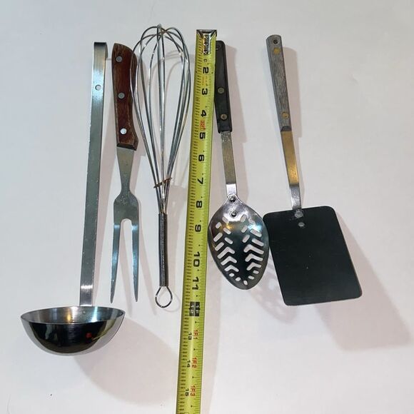 Vtg,Stainless Steel Kitchen Utensil Set 5 with Wooden Accents - Picture 12 of 15